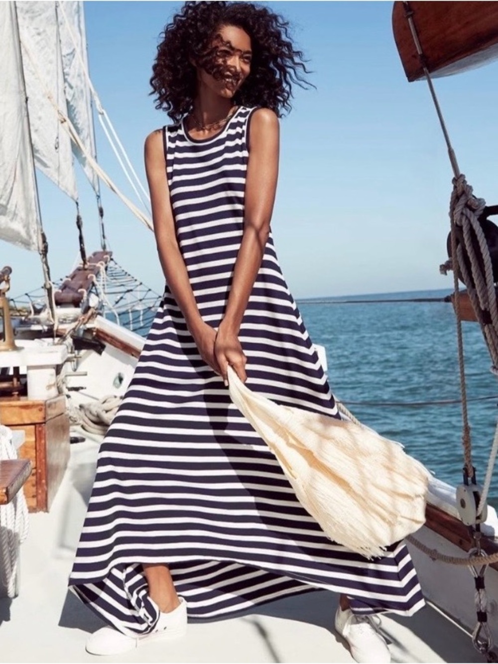 NWOT J crew Jersey Cotton Maxi Striped Dress Size XXS Coastal Nautical